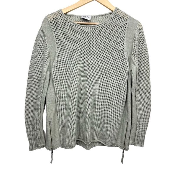 WRAP London Mesh-Stitch Sweater‎ with Side Slit Zipper size 12 Soft Olive - Picture 2 of 9
